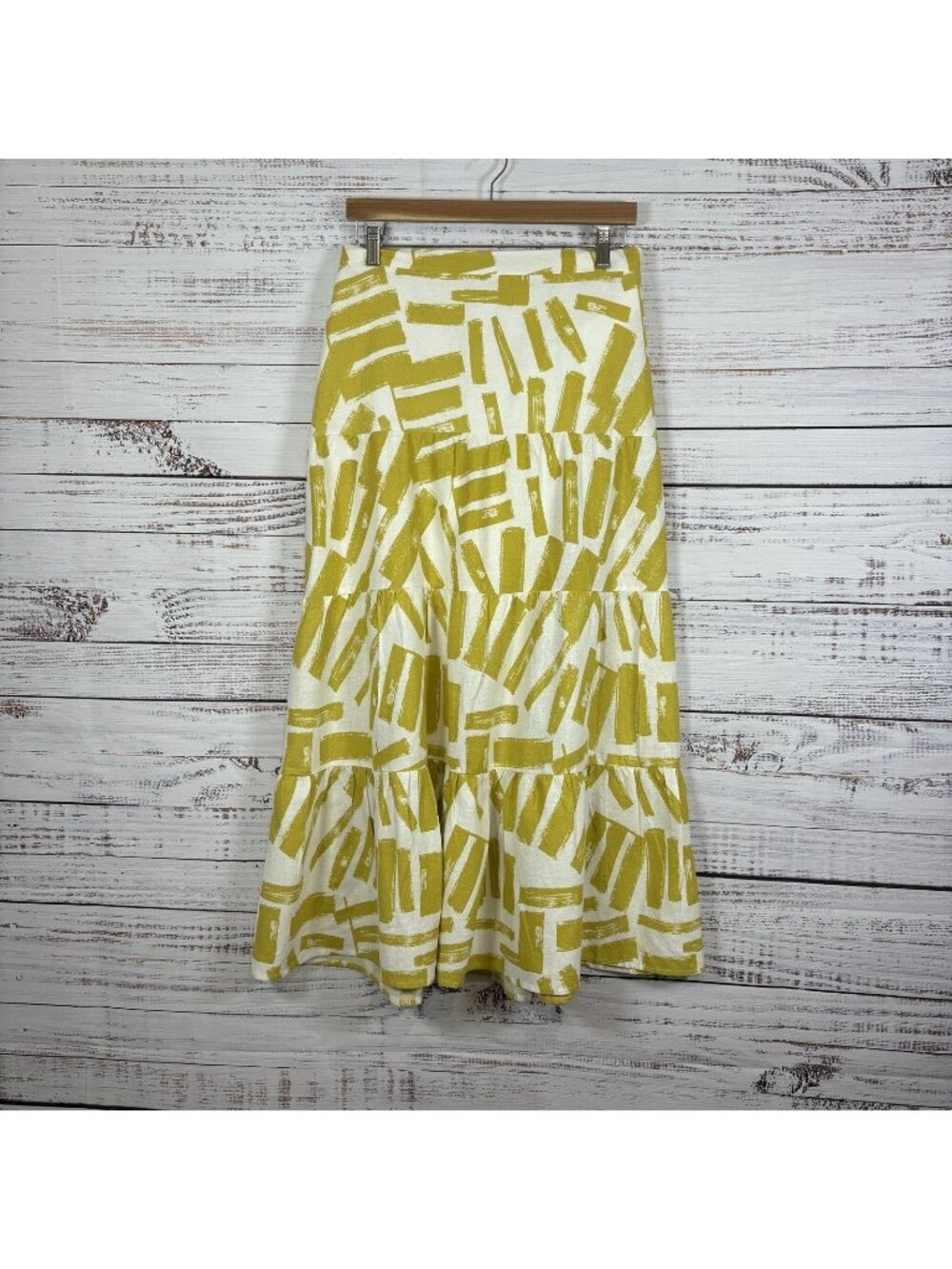 House Of Harlow 1960 Yellow Abstract Linen Blend Midi Skirt